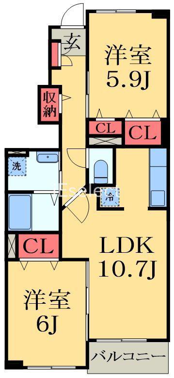 プラシードツバサII(2LDK/1階)の間取り写真