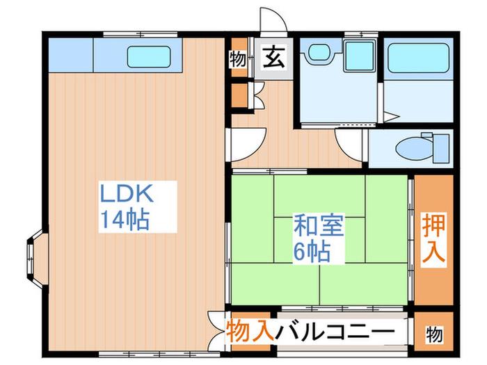 ホワイト南ハイツB棟(1LDK/2階)の間取り写真