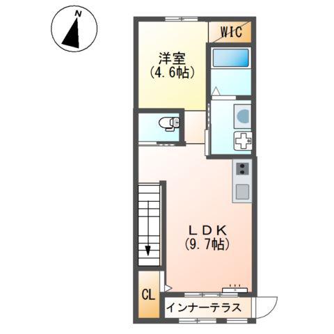 佐賀市天神アパート(1LDK/2階)の間取り写真
