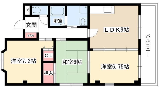 ボヌール岩崎台B棟(3LDK/2階)の間取り写真