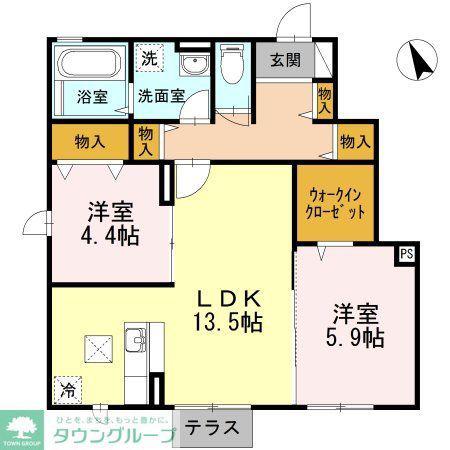 ウイングコート(2LDK/1階)の間取り写真