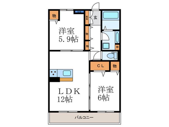 コンフォールZENW棟(2LDK/1階)の間取り写真