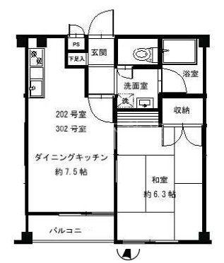 アサヒハイム(1DK/2階)の間取り写真