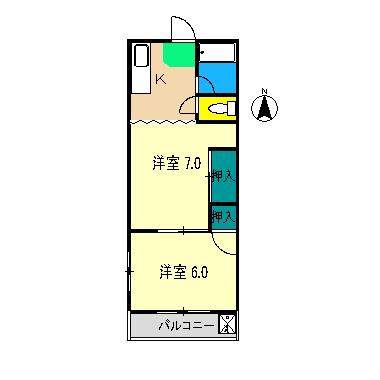 アゾノハイツ(2K/2階)の間取り写真
