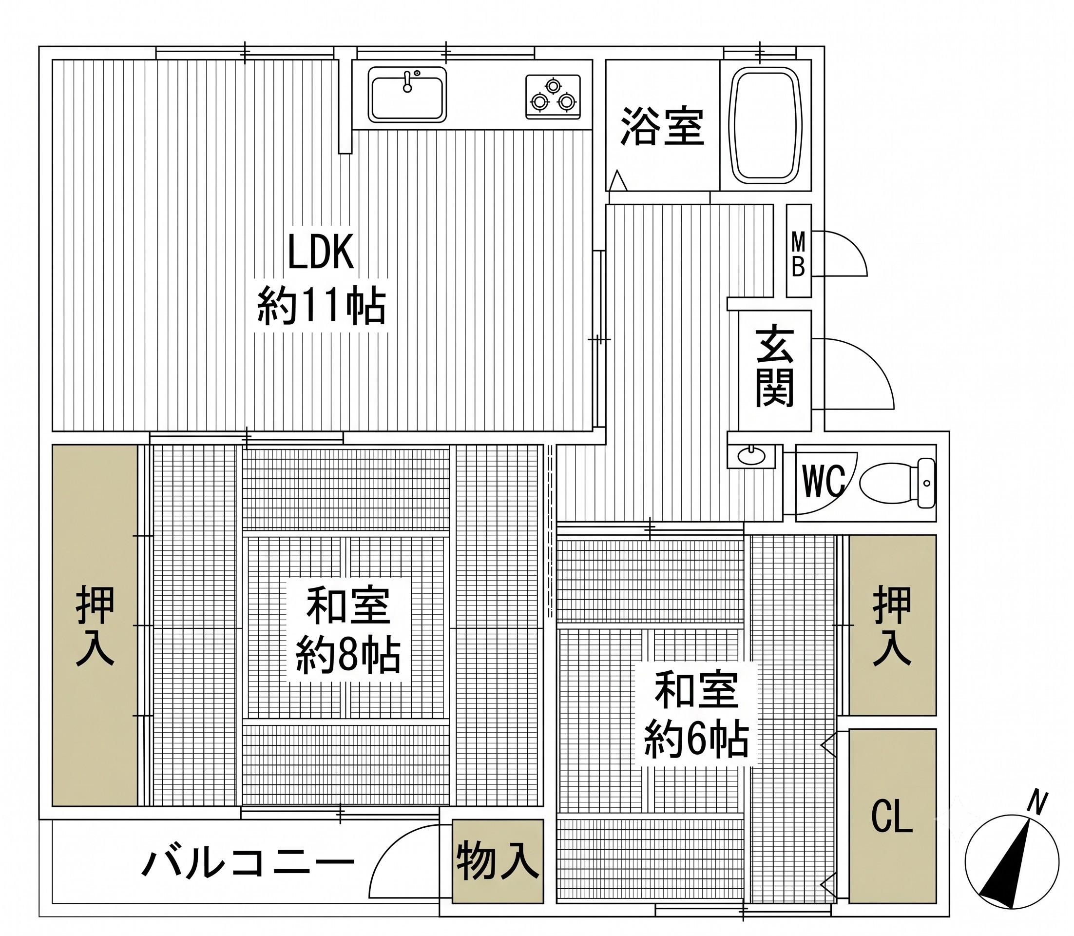渦ヶ森コーポ19号館(2LDK/4階)の間取り写真