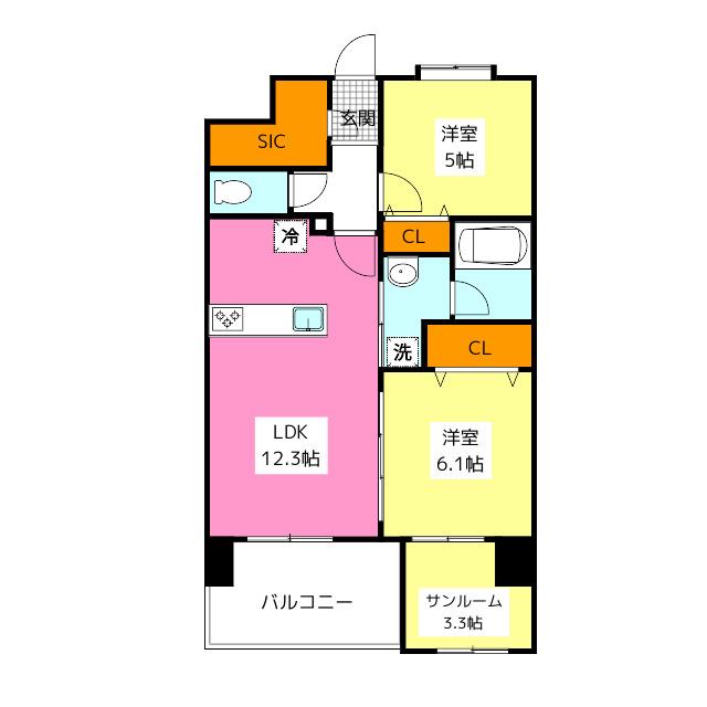 SUN・BLESSO塩原(2SLDK/3階)の間取り写真