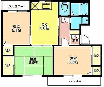 グランメール千本B(3DK/1階)の間取り写真