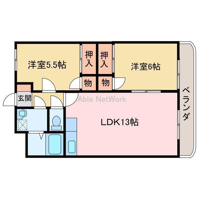 クリスタルコートJ(2LDK/3階)の間取り写真