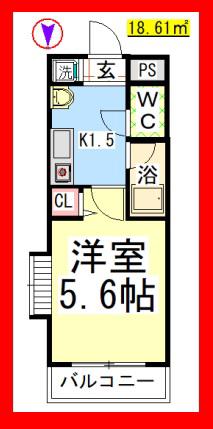 セリーヌ中央林間(1K/2階)の間取り写真