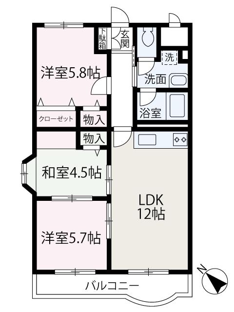 アーバンホソダ(3LDK/3階)の間取り写真