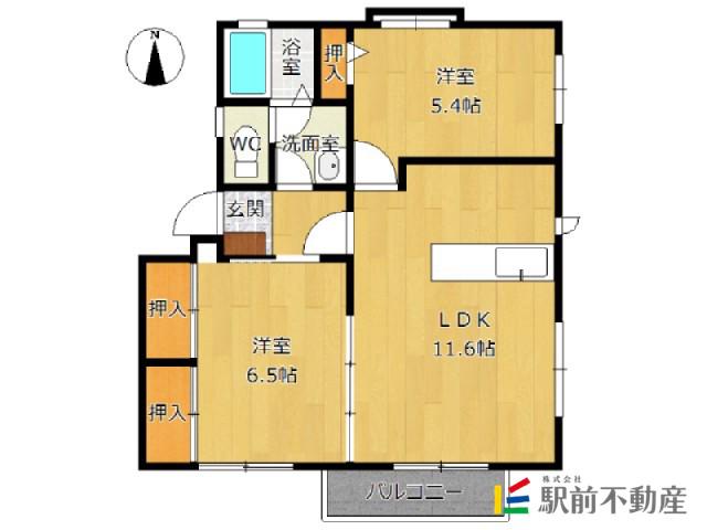 パジオン南正丹小路B(2LDK/1階)の間取り写真