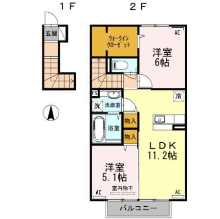 ウィット・サンセリエ(2LDK/2階)の間取り写真