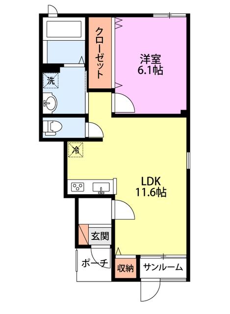 グランソレーユD棟(1LDK/1階)の間取り写真