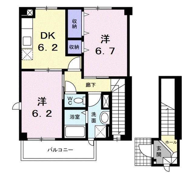 メゾン一ツ谷B(2DK/2階)の間取り写真
