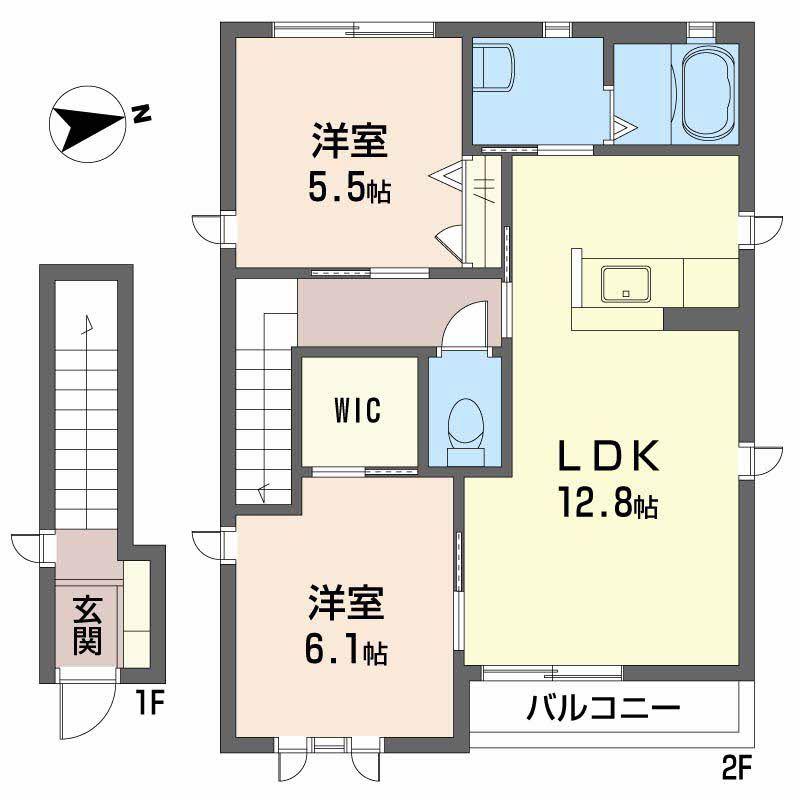 アークK A棟(2LDK/2階)の間取り写真