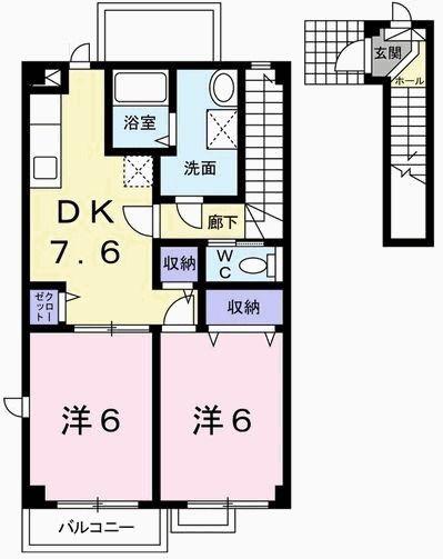 グリュッククレーB棟(2DK/2階)の間取り写真