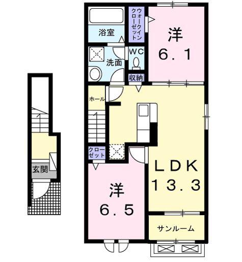 KSヴィレッジ旭A(2LDK/2階)の間取り写真