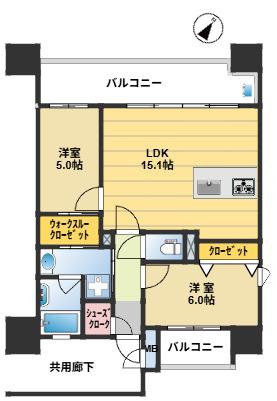 ミスモ薬院ネクスト(2LDK/2階)の間取り写真