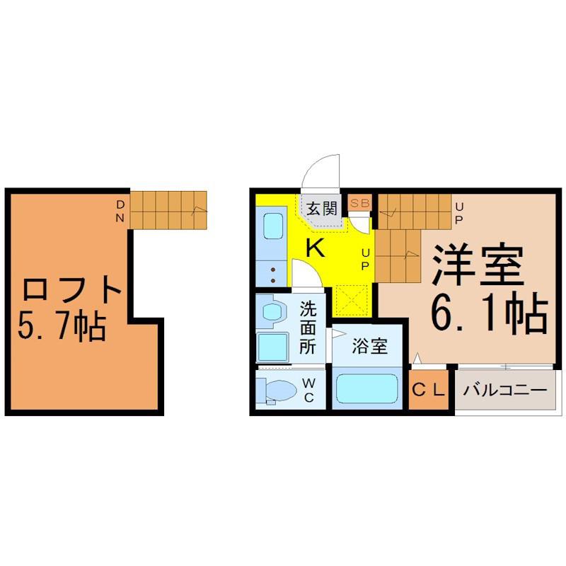 エスポワール車道(1K/2階)の間取り写真