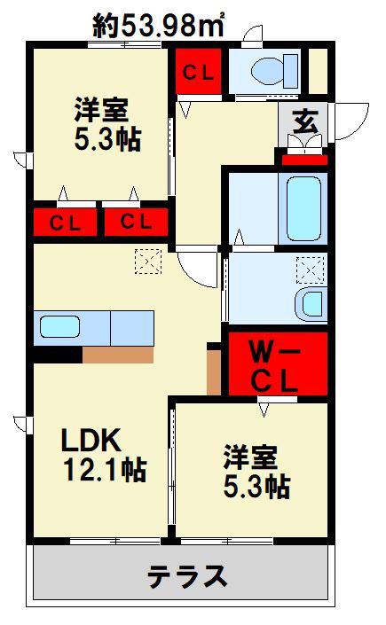 アンベリール苅田B棟(2LDK/1階)の間取り写真