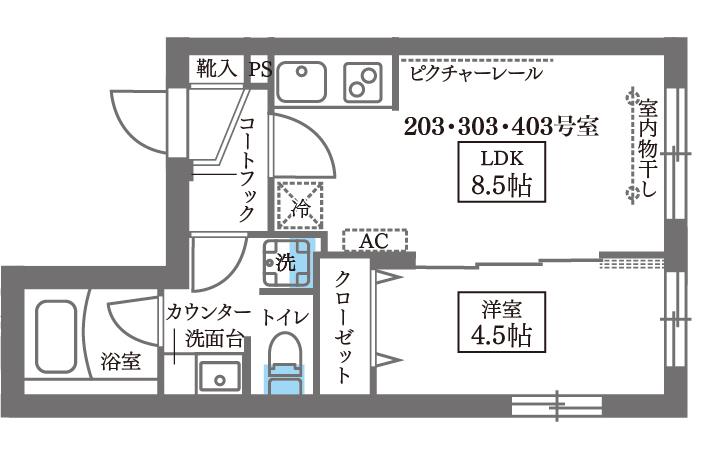 COCOCUBE大森西 東邦医大通(1LDK/3階)の間取り写真