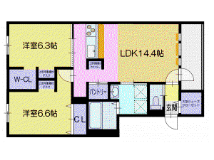ネコフィーノ旭町III(2LDK/1階)の間取り写真
