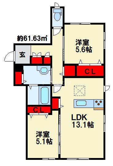 Iテラス イースト(2LDK/1階)の間取り写真