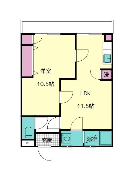 山科ハイツ(1LDK/4階)の間取り写真