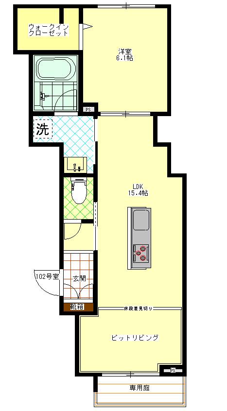 SHMルーチェブル(1LDK/1階)の間取り写真