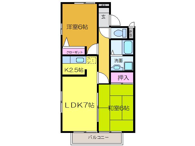 フォブール梶尾 A棟(2LDK/2階)の間取り写真