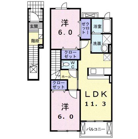 パインブライトIIB(2LDK/2階)の間取り写真