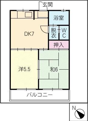 エクセル東海(2DK/2階)の間取り写真