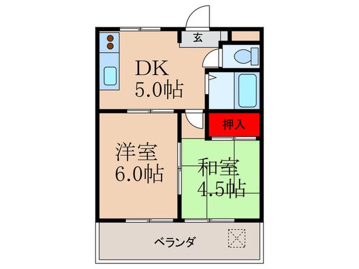 ハイム山本(2DK/2階)の間取り写真