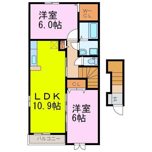 ラッフィナート(2LDK/2階)の間取り写真