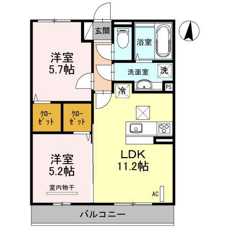 セントポーリアII(2LDK/1階)の間取り写真