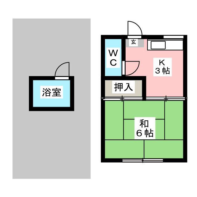 土方ビル(1K/2階)の間取り写真