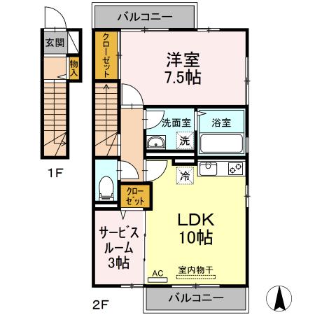 クレインハイムII(1LDK/2階)の間取り写真