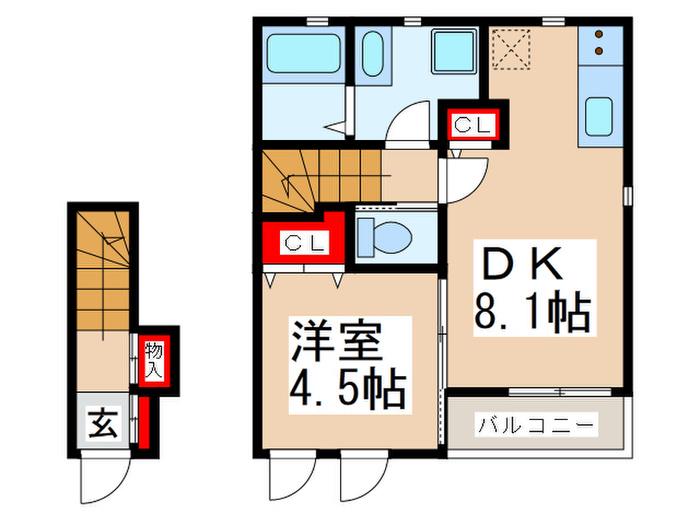 ヒュプノス国立(1DK/2階)の間取り写真