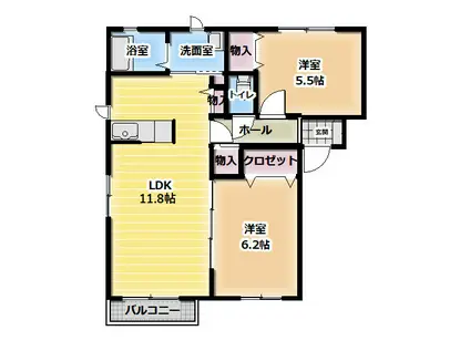 シャーメゾン東泉(2LDK/2階)の間取り写真