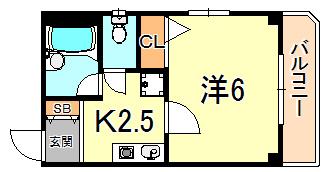カーサ滝の茶屋(1K/3階)の間取り写真