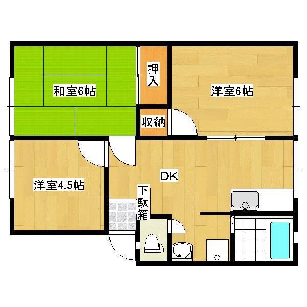 木橋ハイツ(3DK/2階)の間取り写真