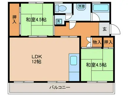 日の里団地39棟404(2LDK/4階)の間取り写真