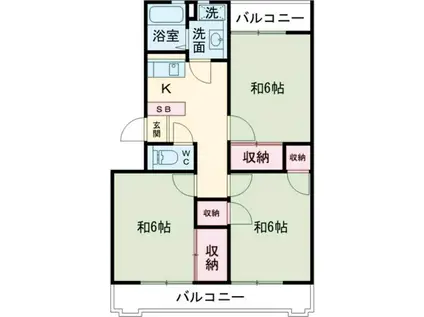 ブルーピア水木(3K/1階)の間取り写真