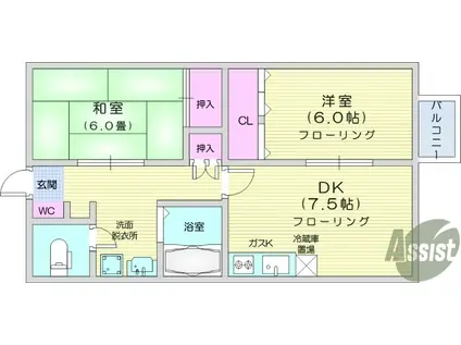 ハイツオザワ(2DK/1階)の間取り写真