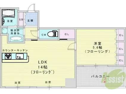 アーデンタワー福島ウエスト(1LDK/5階)の間取り写真