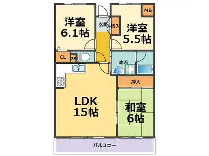エステート武庫川(3LDK/2階)の間取り写真