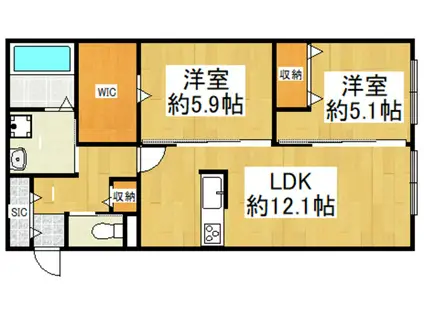 ヴァンベール仁川(2LDK/1階)の間取り写真