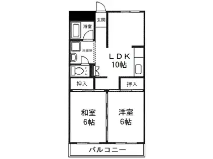 第1渡辺レジデンス(2LDK/4階)の間取り写真