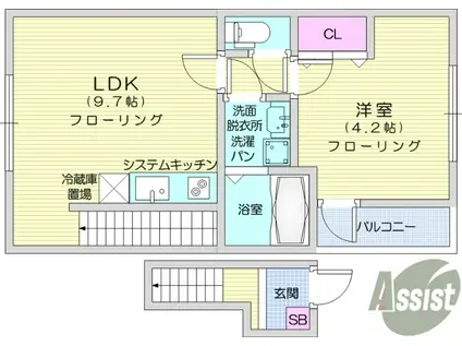 プライムヒルズ(1LDK/2階)の間取り写真