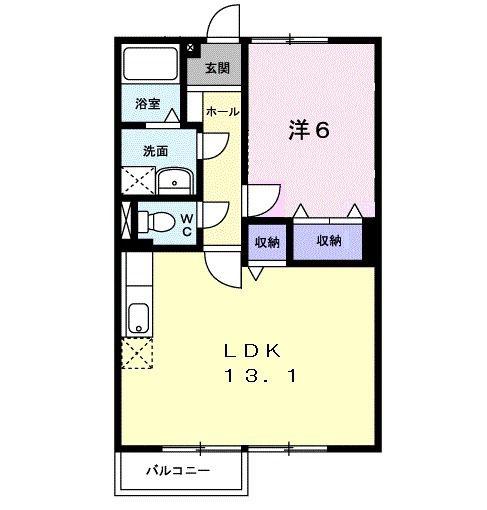 ハーモニーハイツカスミB(1LDK/2階)の間取り写真